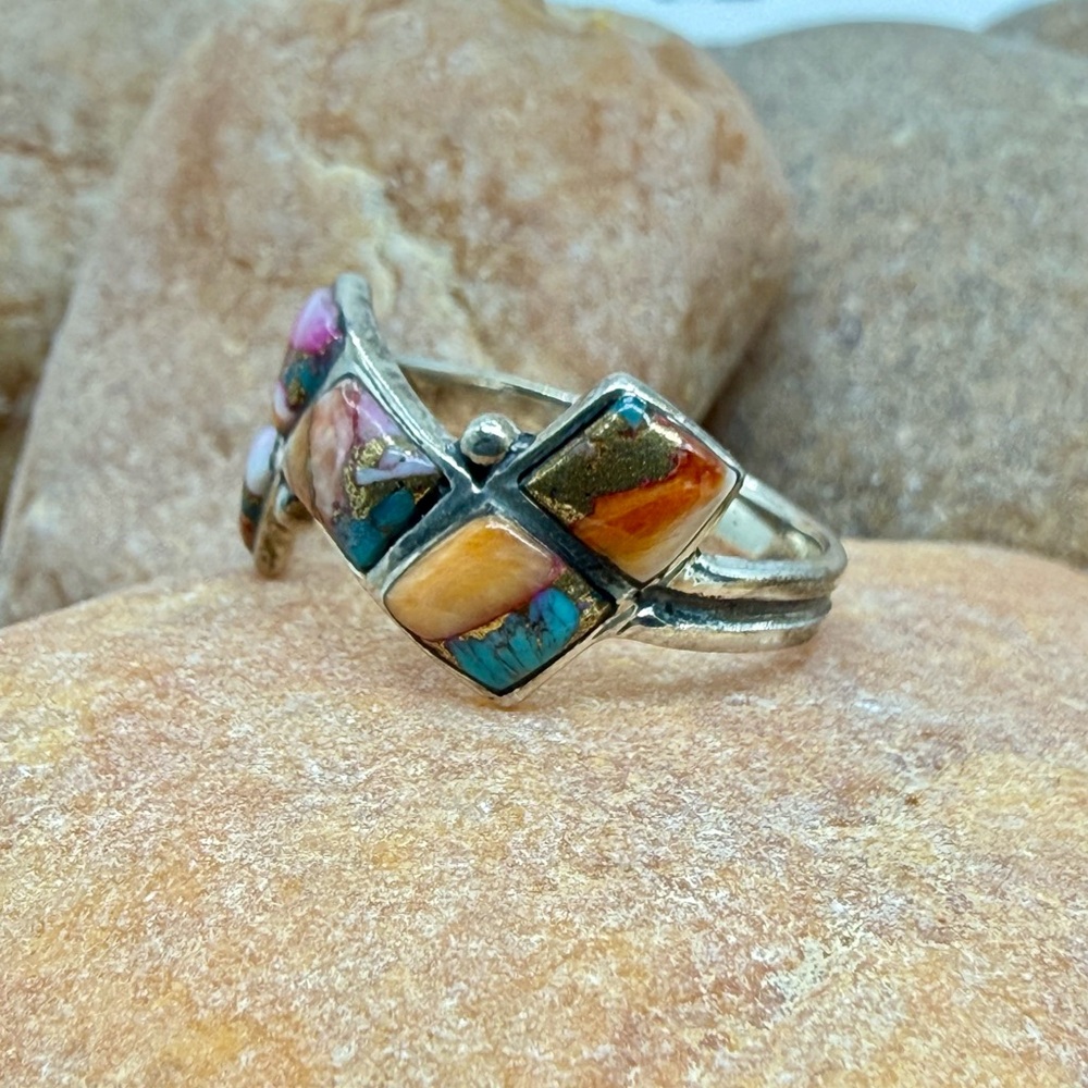 Santa Fe Multi Gemstone 925 Sterling Silver Ring Sz 8 5.5ctw Southwestern Style - Picture 5 of 17